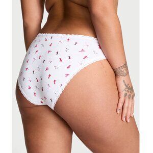 Victoria's Secret Lace-Waist Cotton Bikini Panty White Skiers (XL) NWT!